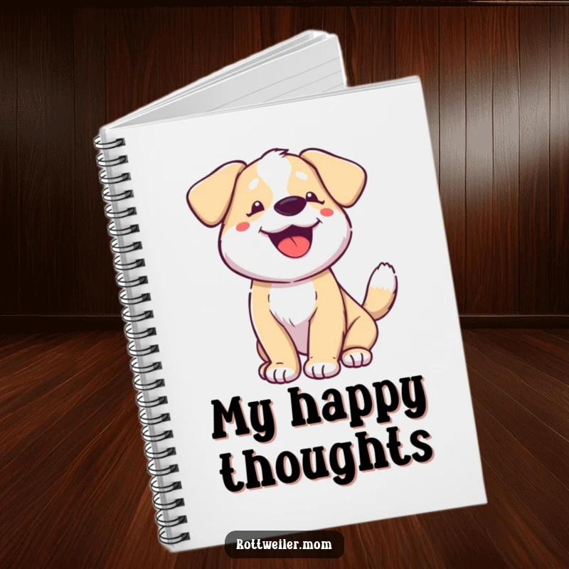 Funny dog notebook, a dog with a wagging tail and happy pant, perfect for notes and sketches.