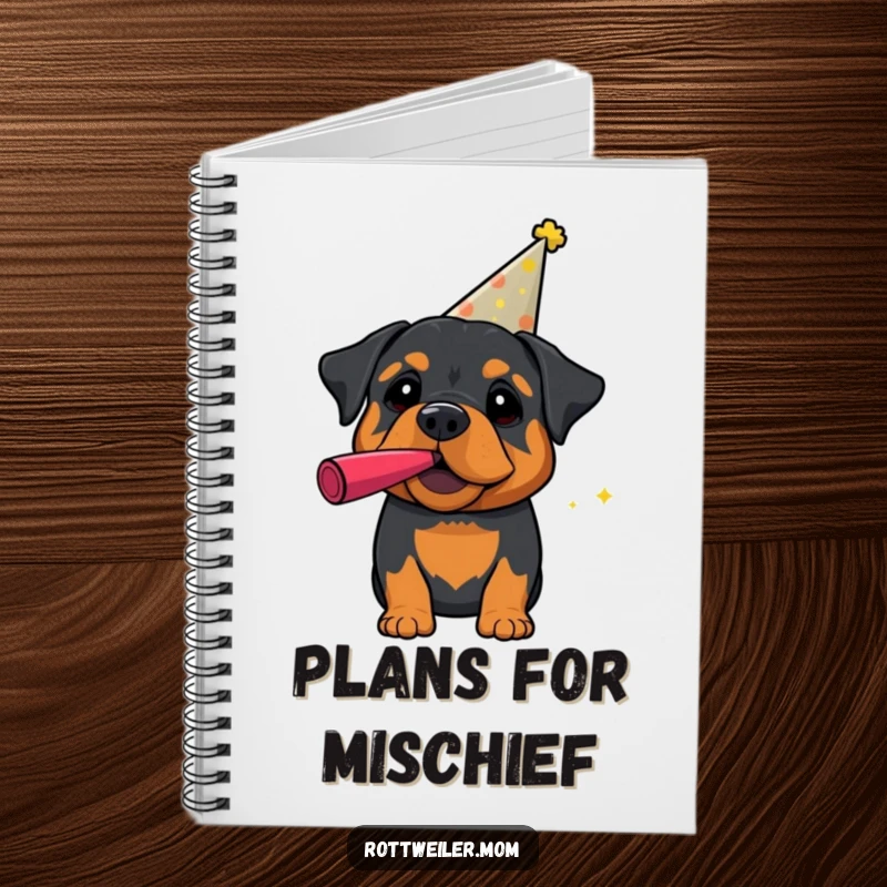 Funny Rottweiler Notebook: A notebook cover with a rottweiler wearing a party hat and blowing a noisemaker, for planning fun events.