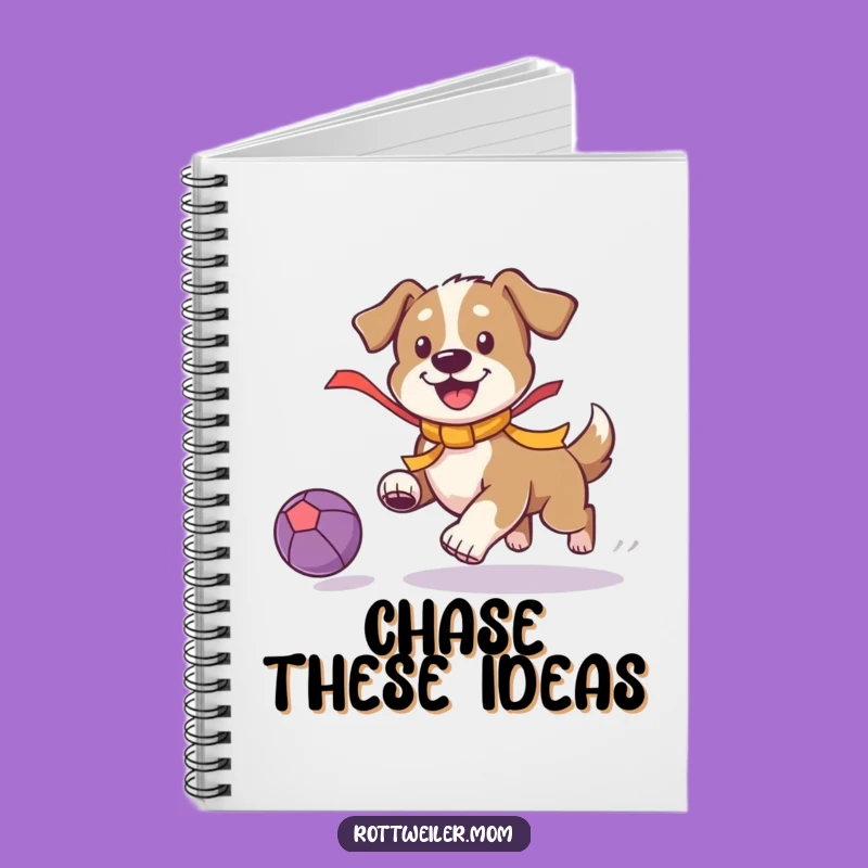 Funny Playful Dog Notebook: Ribbon Pup Chasing Ball - Jot Down Ideas with Energy