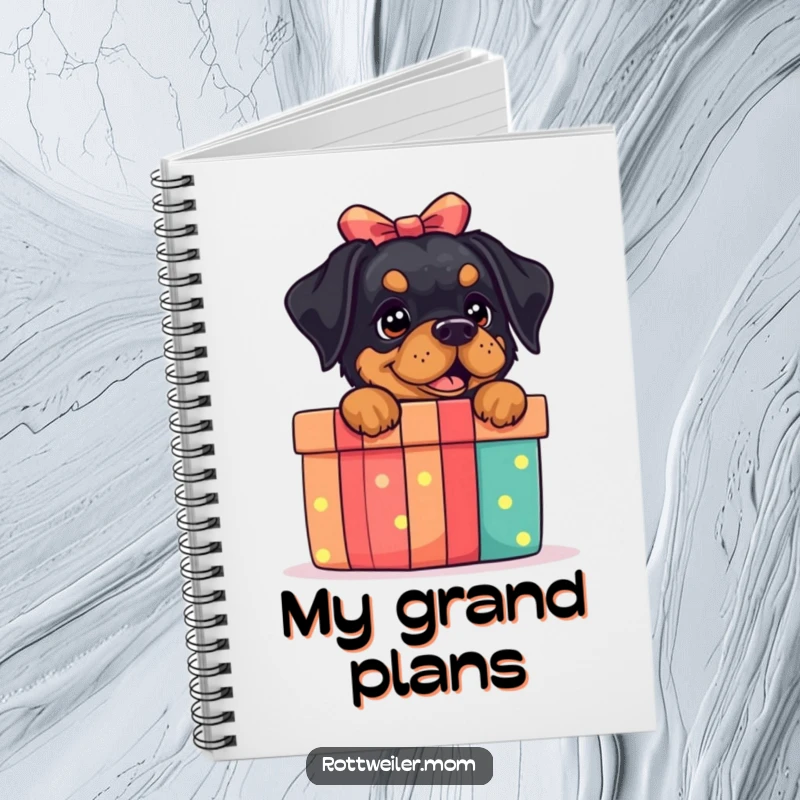 Funny Rottweiler Gift Box Notebook: A notebook featuring a rottweiler excited by a gift box, perfect for planning.