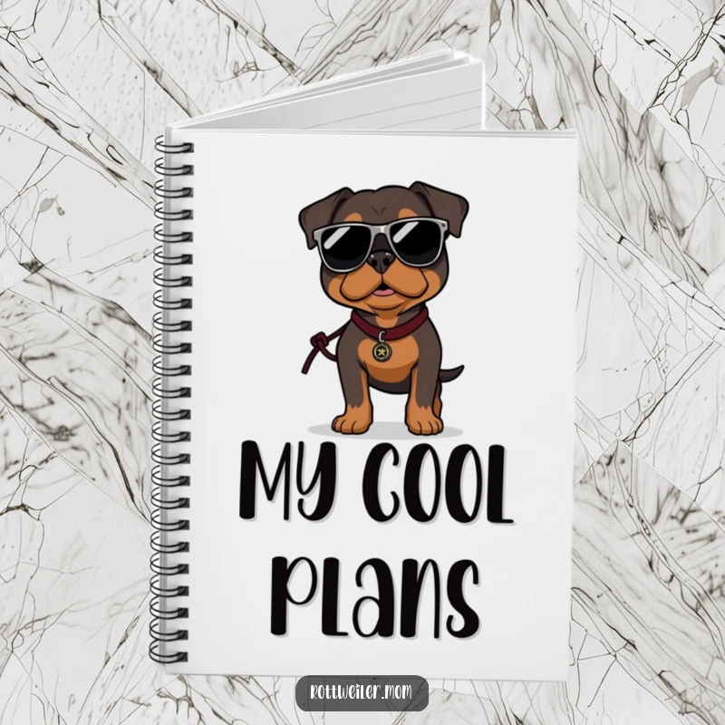 Funny Rottweiler notebook with a dog wearing oversized sunglasses, perfect for jotting down cool and confident thoughts.