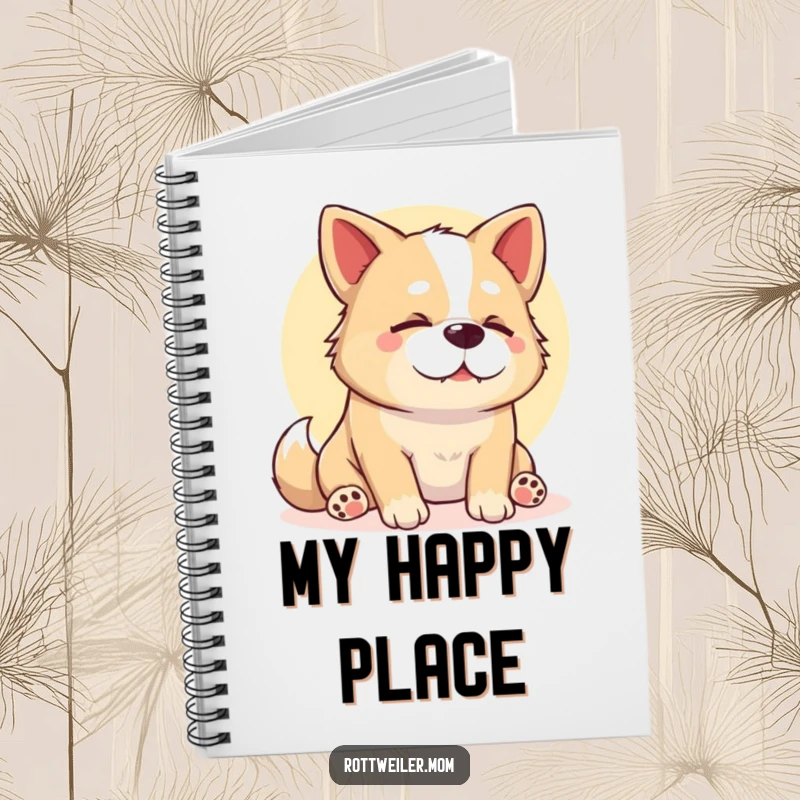 Funny Stocky Dog Notebook, showing a content dog sighing in a sunbeam, ideal for jotting down peaceful thoughts and ideas.