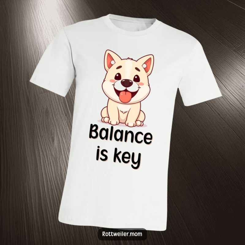 Funny Stocky Dog T-Shirt, capturing the exact moment a happy, panting dog balances a small treat on its nose with pure joy.