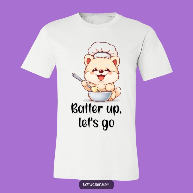 Funny Chef Dog T-Shirt: Fluffy Pup Whisking Batter - Hilarious Pet Lover Apparel