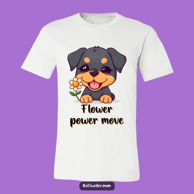 Funny Kawaii Rottweiler Flower T-Shirt - Winking Dog Tee, Hilarious Gift