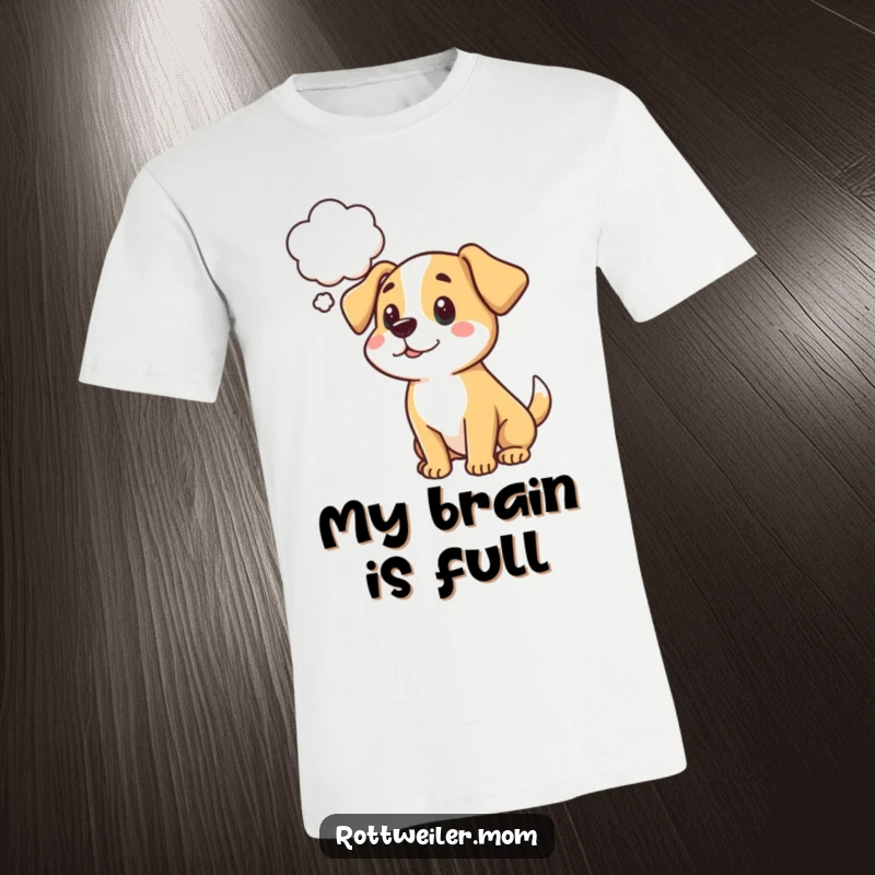 Funny cartoon dog t-shirt with a blank thought bubble, encouraging interpretation of its humorous or insightful canine musings.
