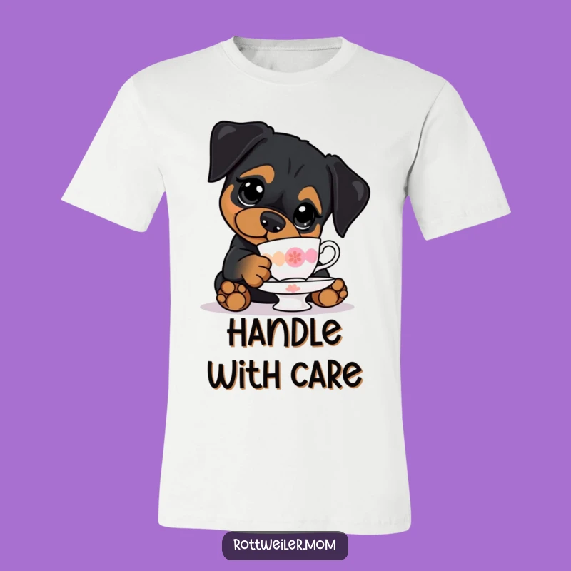 Funny Kawaii Rottweiler Teacup T-Shirt - Big Eyes Clumsy Dog Tee