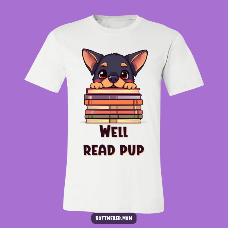 Funny Kawaii Rottweiler Book Stack T-Shirt - Amused Reader Dog Tee