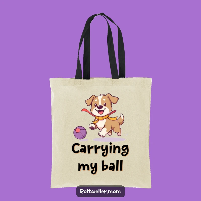 Funny Playful Dog Tote Bag: Ribbon Pup Chasing Ball - Carry Fun Everywhere