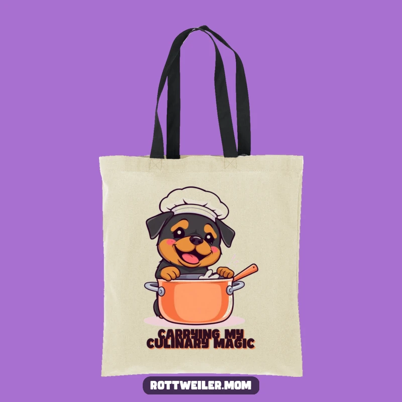 Funny Kawaii Rottweiler Chef Tote Bag: Stirring Pot, Stylish Kitchen Gift