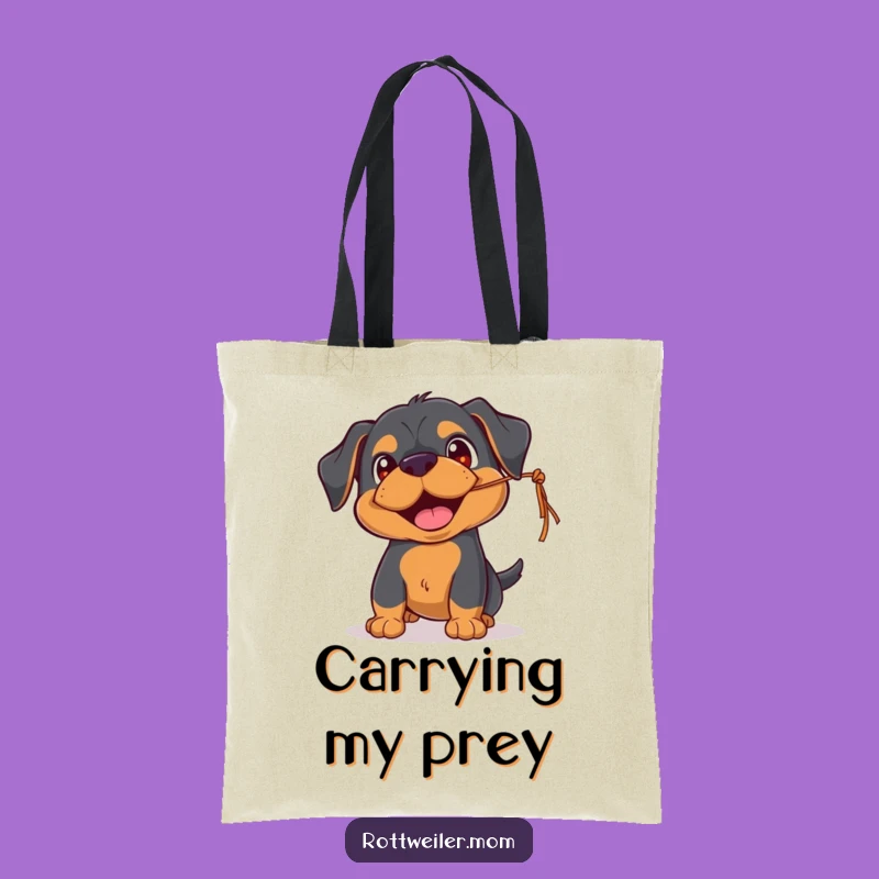 Funny Rottweiler Playtime Tote Bag - String Chasing Pup Carryall